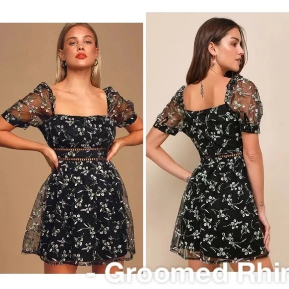 Lulus | Dresses | Lulus Radiant Love Black Floral Embroidered Skater Dress  Size M | Poshmark